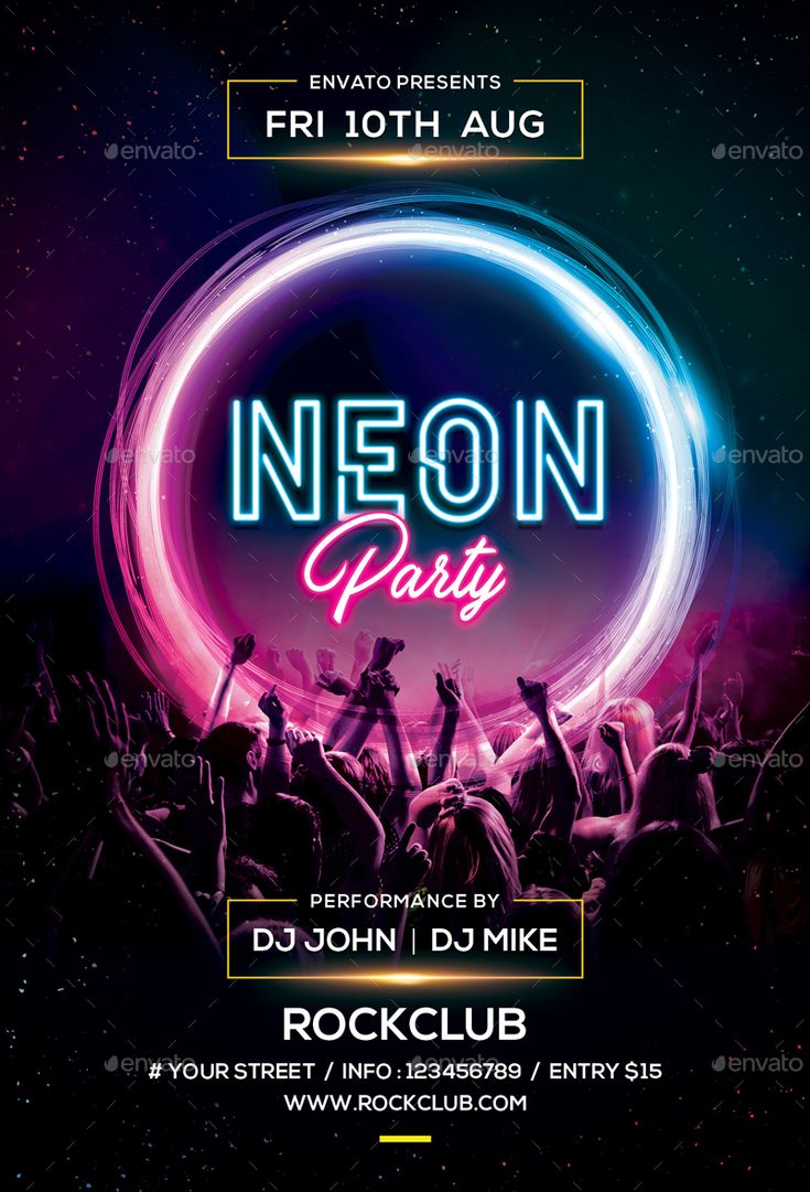 neon party flyer template - clubs and events flyers print templates, poster or flyer