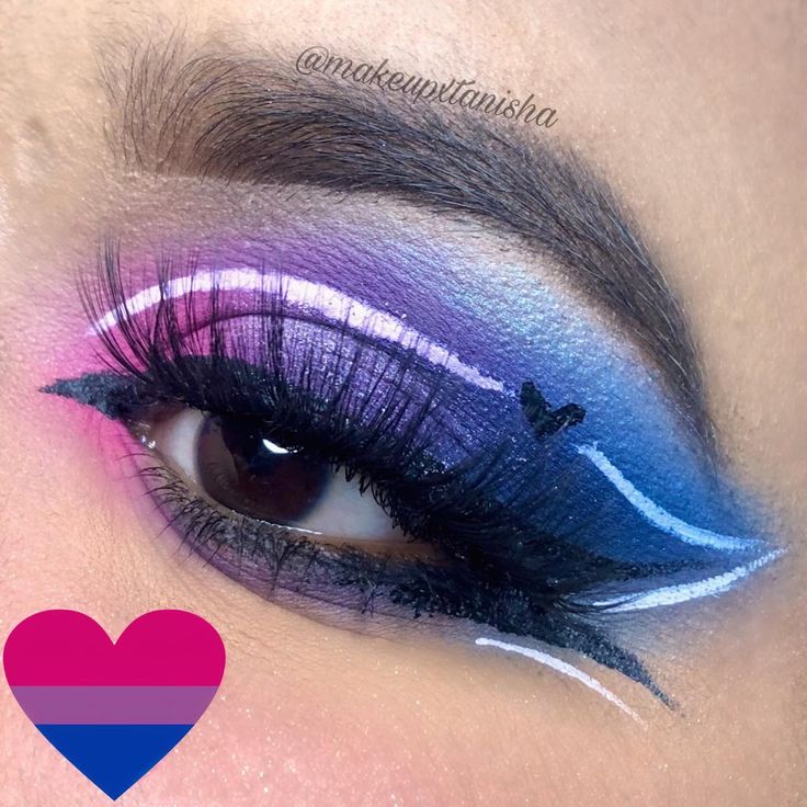 Pride Makeup Ideas Bisexual, Bi Eye Makeup, Lgbtq Makeup Ideas, Bisexual Flag Nails, Bisexual Eye Makeup, Bi Eyeshadow, Nonbinary Flag Makeup, Bisexual Hair Color, Bisexual Flag Makeup