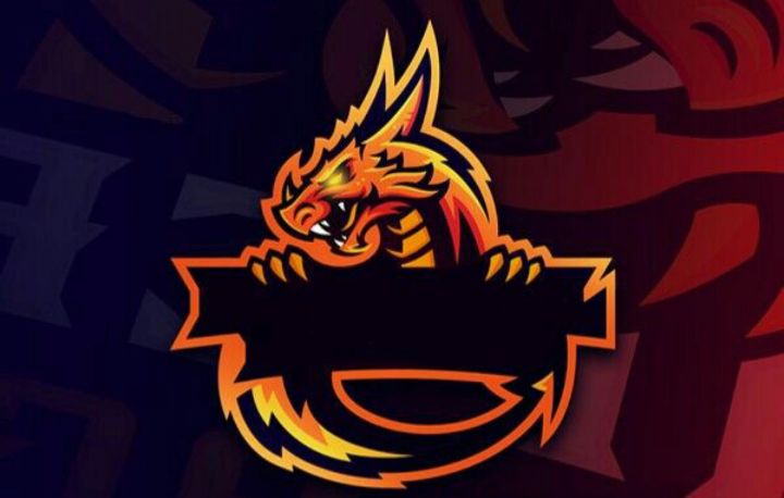 an orange and black dragon logo on a dark background with red, yellow and blue colors