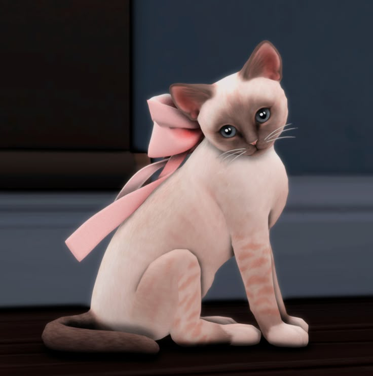 a cat with a pink bow sitting on the floor