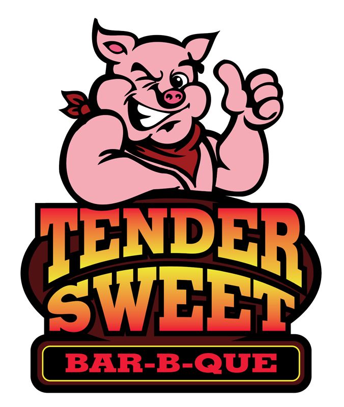 the logo for tender sweet bar - b - que, with an image of a pig