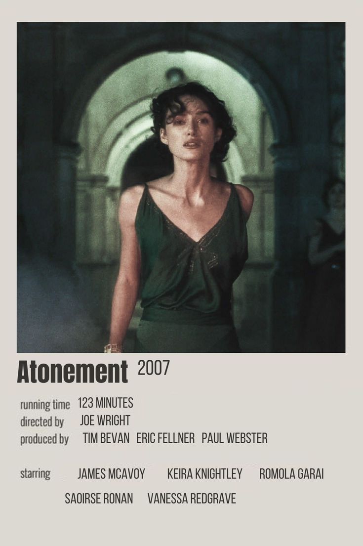 an advertisement for the movie atonement, featuring a woman in a green dress