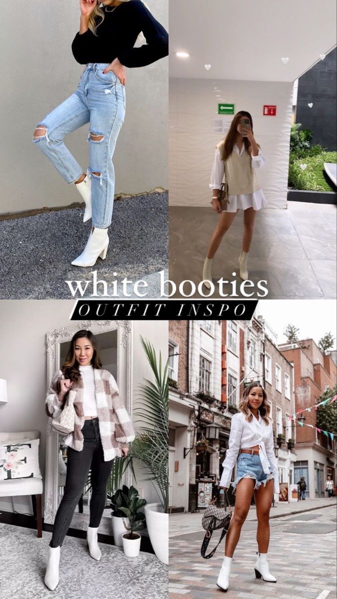 Outfits Ideas With White Boots, White Fall Boots Outfit, Outfits With White Heel Boots, White Suede Boots Outfit, Styling White Ankle Boots, Looks With White Boots, Style White Boots Fall Outfits, White Boots Office Outfit, White Pointed Boots Outfit