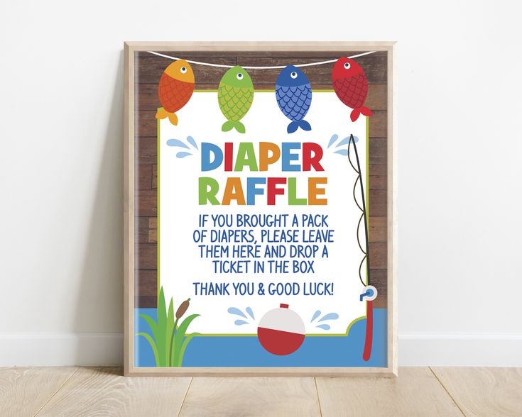 a wooden frame with a sign that says diaper raffle