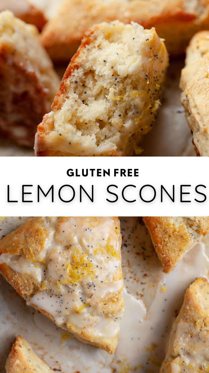 lemon scones with glaze on top and the words gluten free