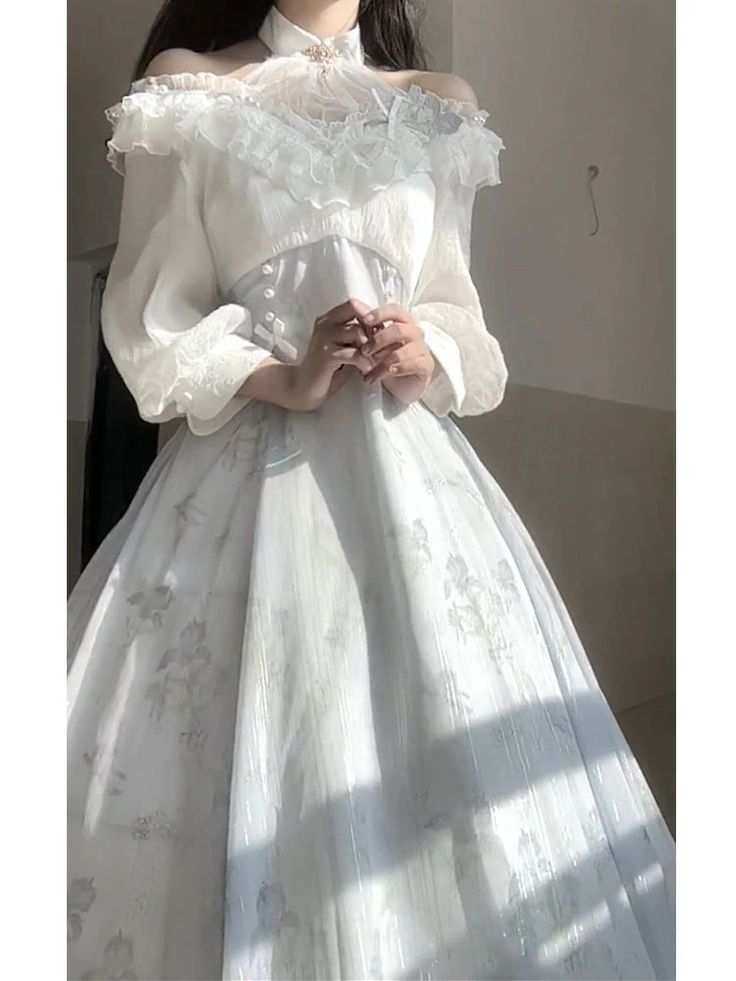 Formal Dress Office, Vintage Midi Dress, Vintage Midi Dresses, Dress Office, Dress Korean, Dress Aesthetic, White Floral Dress, Korean Dress, One Piece Dress