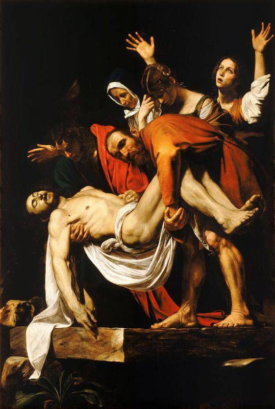 an image of the crucifix being taken from the cross by two men