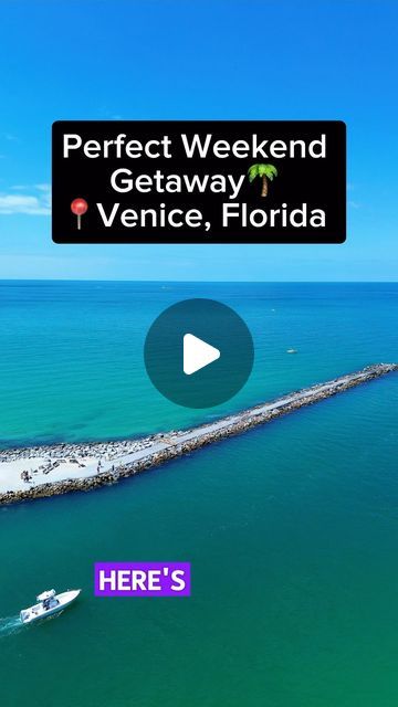 there's a boat that is in the water and it says perfect weekend getaway venice, florida here's here