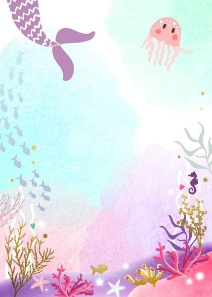 an underwater scene with jelly fish, seaweed and other marine life in pastel colors