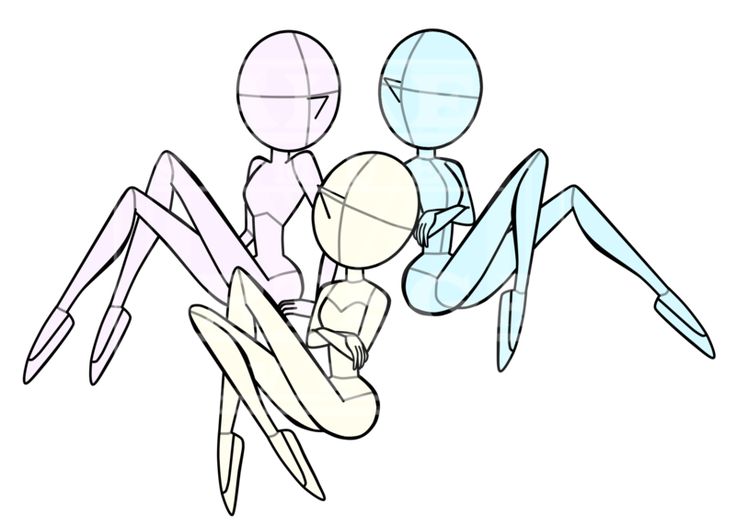 a drawing of three people sitting on top of each other in front of a spider