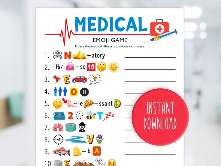 medical emoi game with instructions and pictures on the front, including an image of a doctor's stethoscope