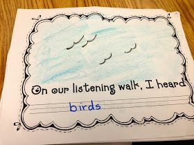 a piece of paper with writing on it that says, on our listening walk, i heard birds