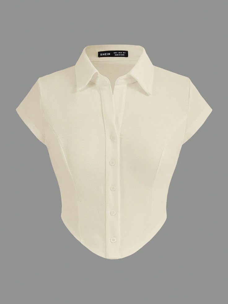 Albaricoque Casual Collar Manga capa Tela tejida Liso Camisa Embellished Elástico Ligero Shirt With Back Buttons, Fitted Shirt Outfit Women, Chanel Clothes Casual, Dress Shirts For Women Blouses, Blouse Outfits For Women, Simple Tops For Women, Chanel Outfits Women, Cute Button Up Shirts, Fitted Button Up Shirt