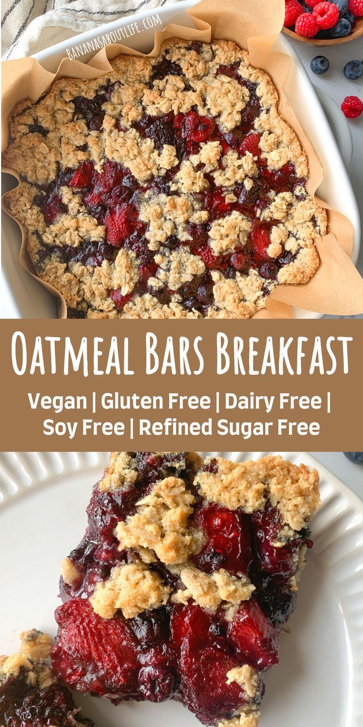 oatmeal bars breakfast Oatmeal Bars Breakfast, Berry Oatmeal Bars, Healthy Oatmeal Bars, Oatmeal Bars Healthy, Breakfast Gluten Free, Berry Oatmeal, Oatmeal Breakfast Bars, Frozen Berries, Breakfast Vegan