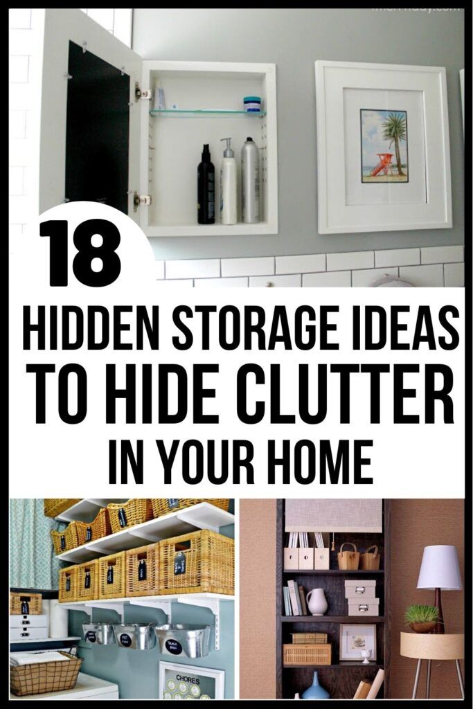 the top ten hidden storage ideas to hide clutter in your home, including bookshelves and shelves