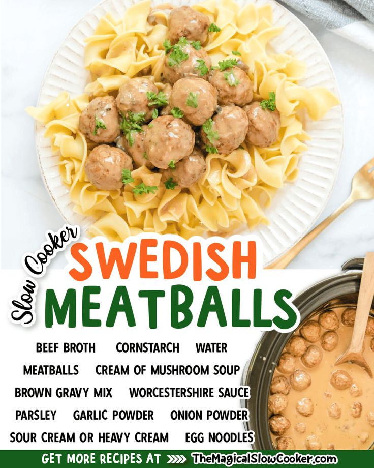 a flyer for swedish meatballs with broccoli and gravy on the side