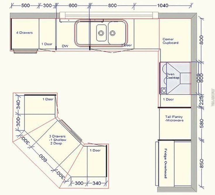 the kitchen floor plan is shown with measurements