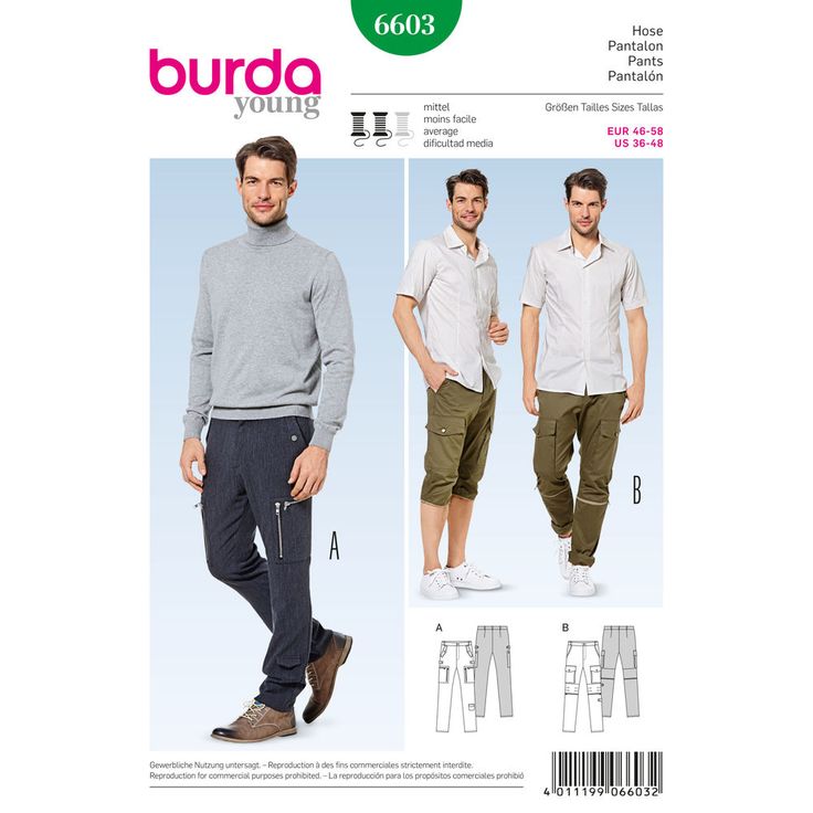 an image of men's pants and sweaters sewing pattern, burda vol 2