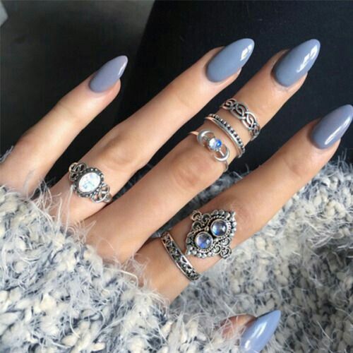 ♔ follow ya girl for more bomb-ass pins @yafavpinner ♔ Nails Light Blue, Nails And Rings, Grey Acrylic Nails, Gray Nails, Makijaż Smokey Eye, Almond Nail, Shellac Nails, Manicure E Pedicure, Gel Manicure