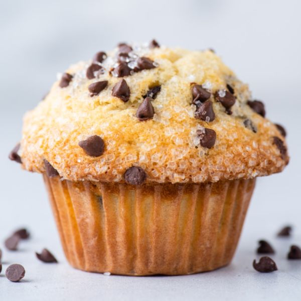 a muffin with chocolate chips on top