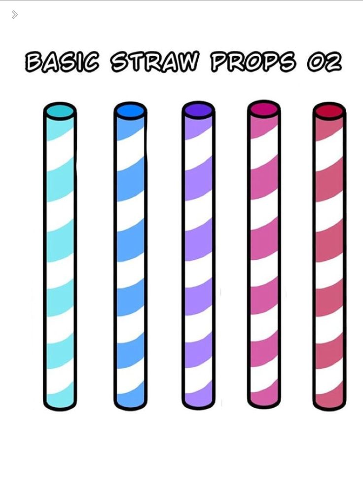 four different colored striped straws with the words basic straw pops on top and bottom