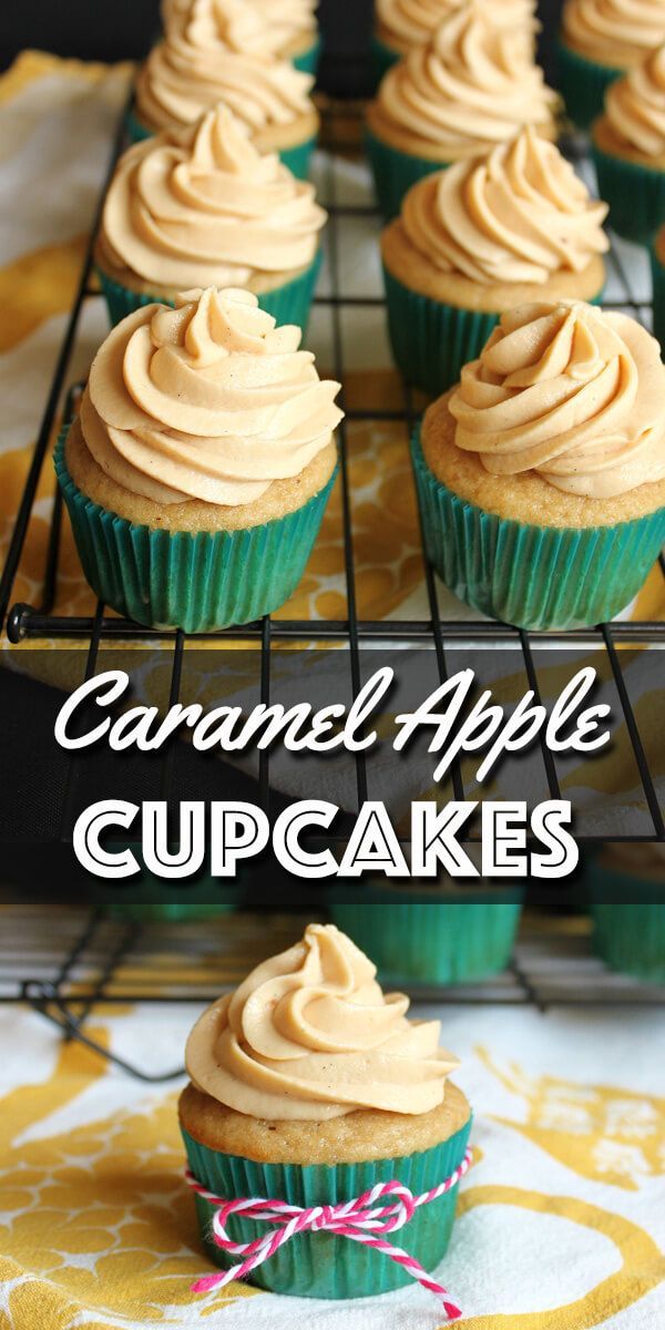 These Caramel Apple Cupcakes are the perfect treats for Autumn, and a twist on the beloved caramel apples. The sticky homemade Dulce de Leche filling gives them an extra special touch.  | wildwildwhisk.com #apple #caramelapple #dulcedeleche #cupcakes Apple Cupcakes With Caramel Frosting, Caramel Apple Cupcakes With Filling, Gourmet Halloween Cupcakes, Autumn Cupcake Ideas, Autumn Cupcakes Decoration, Autumn Cupcakes, Gourmet Cupcake Recipes, Cupcakes With Caramel, Caramel Apple Cupcakes