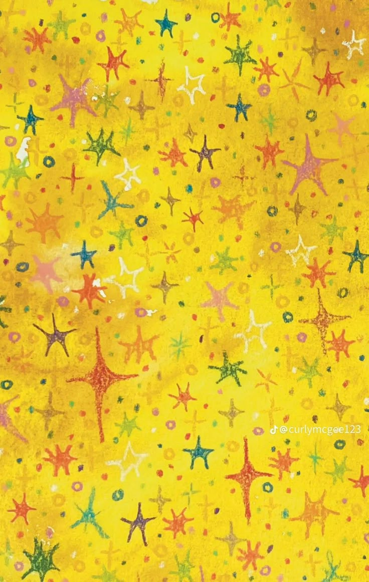 a yellow background with colorful stars on it