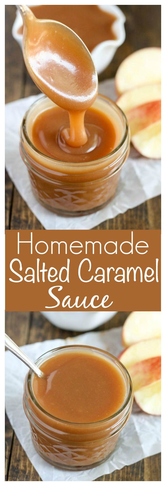 homemade salted caramel sauce in small glass jars