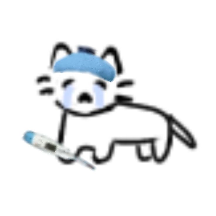 a drawing of a cat with a bandage on its head and an iv in it's mouth