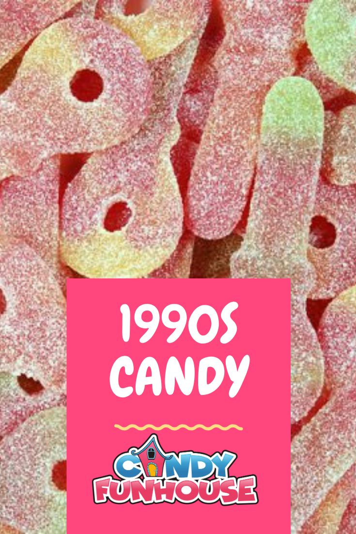 candy candies with the words 1990s's candy funhouse on top and pink background