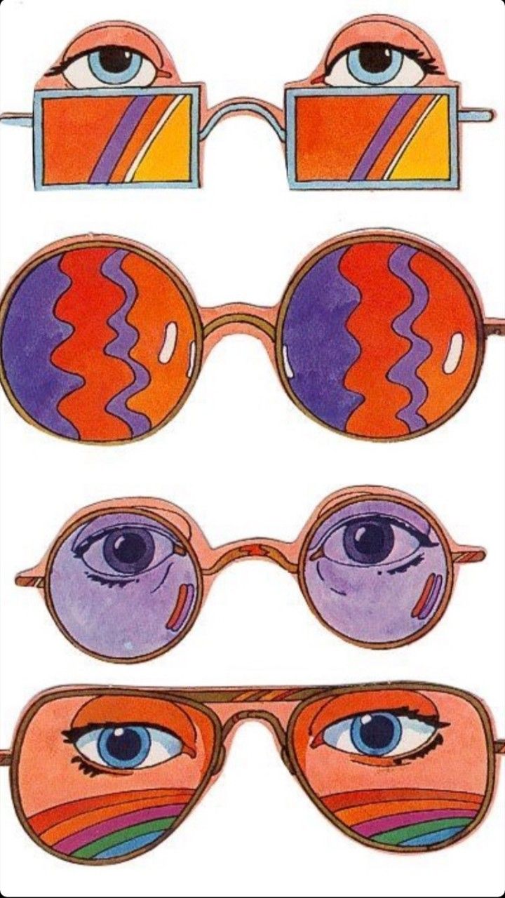 some glasses with different designs on them and one has an eyeball in the middle