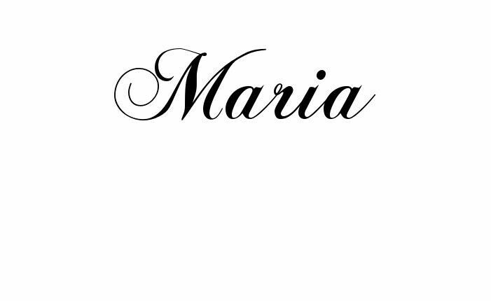 the word maria written in cursive writing on a white background with black ink