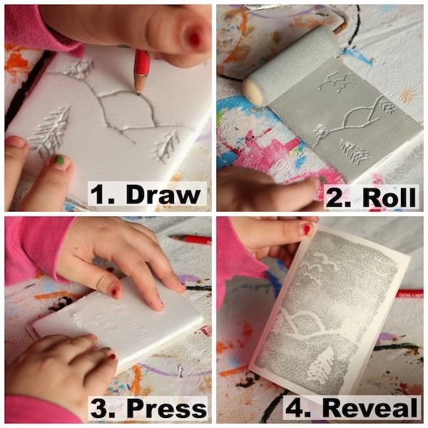 four pictures showing how to make a paper snowflake art project for kids and adults