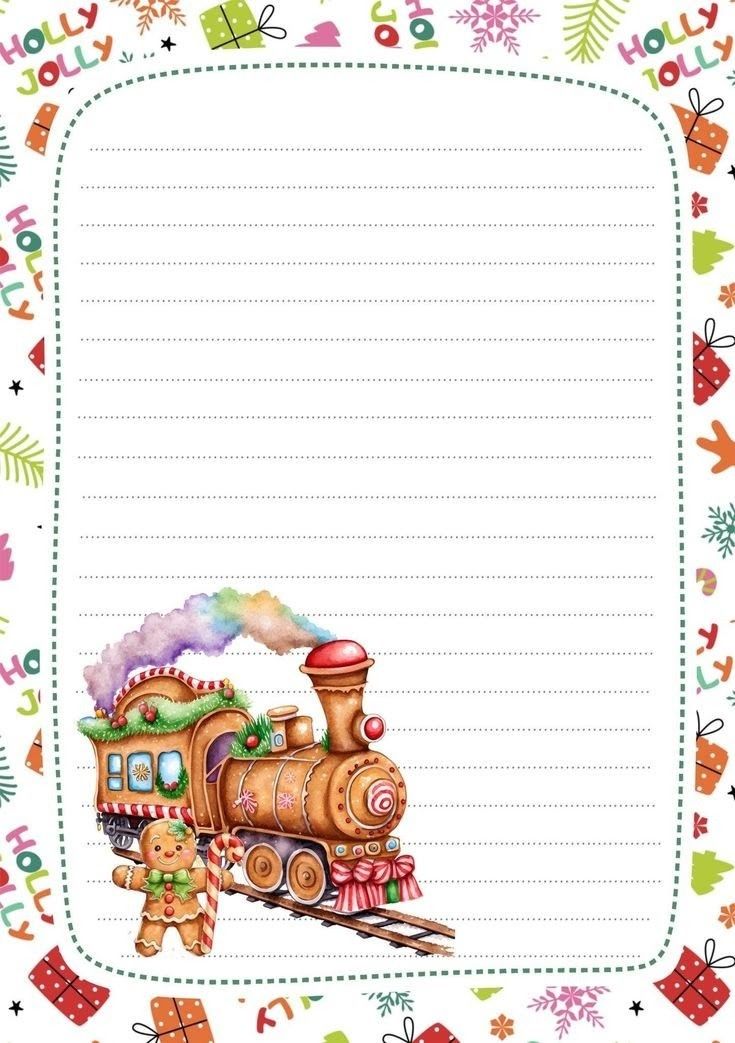 a christmas letter with a train on it