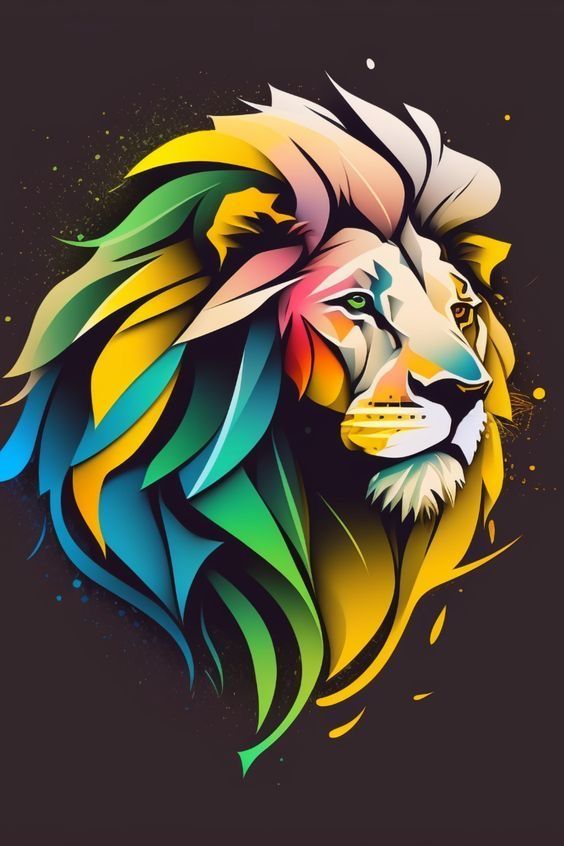 a colorful lion's head on a black background