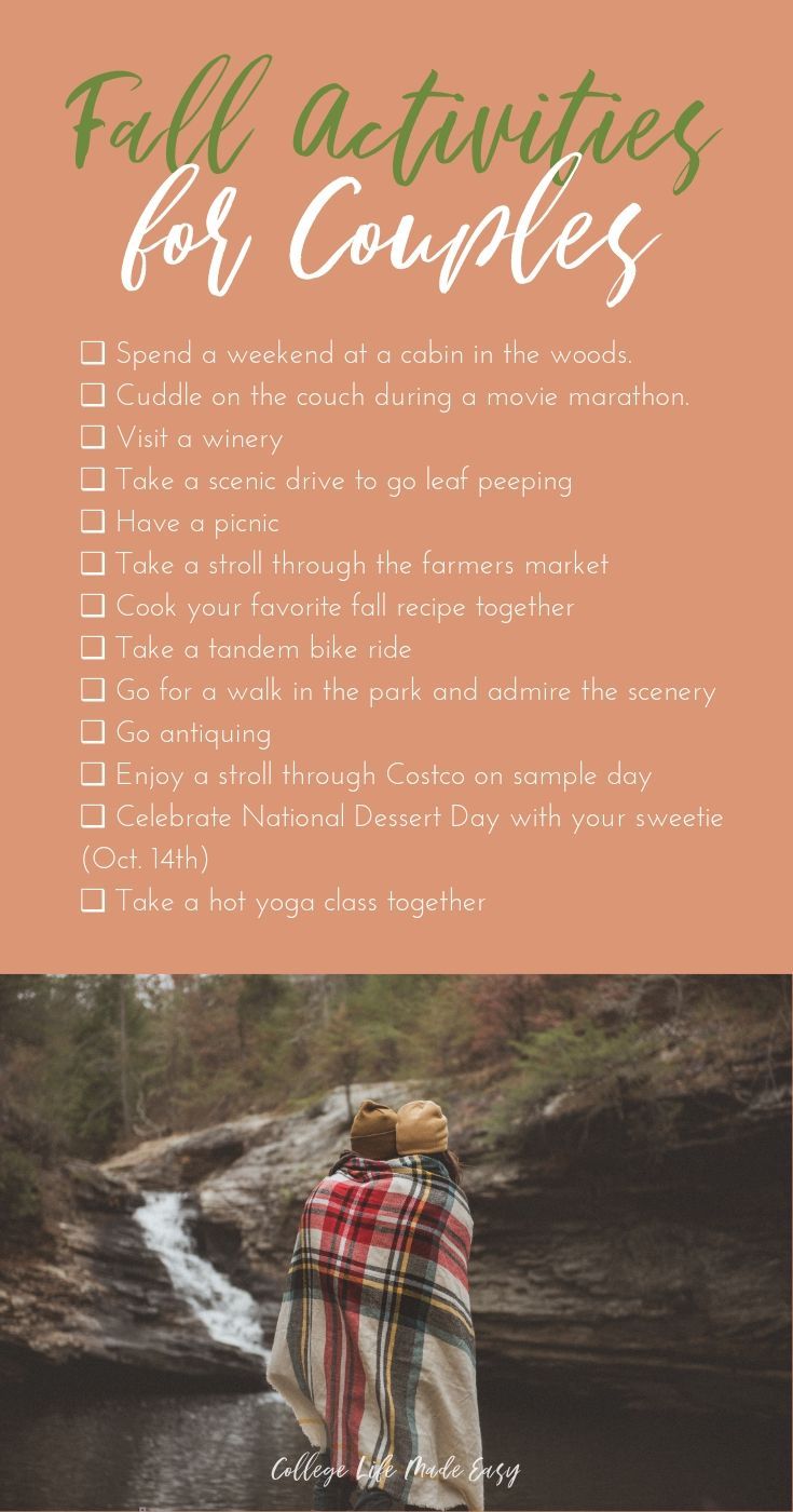 a woman standing in front of a waterfall with the words fall activities for couples on it