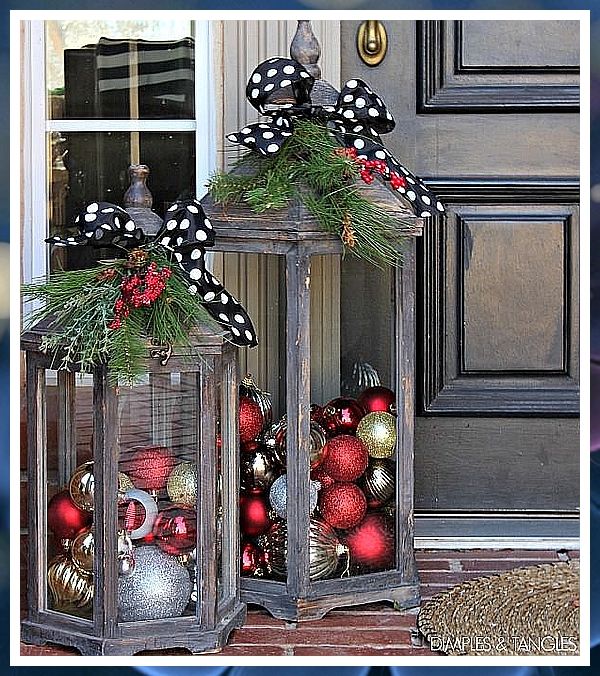 Christmas Front Porch Decor - Saw what you love? - Shop for the collection immediately, Click for more latest ideas. Outside Christmas Decorations, Homemade Christmas Decorations, Christmas Porch Decor, Christmas Decorations Diy Outdoor, Christmas Lanterns, Christmas Porch, Front Porch Christmas Decor, Farmhouse Christmas Decor, Christmas Ornament Sets