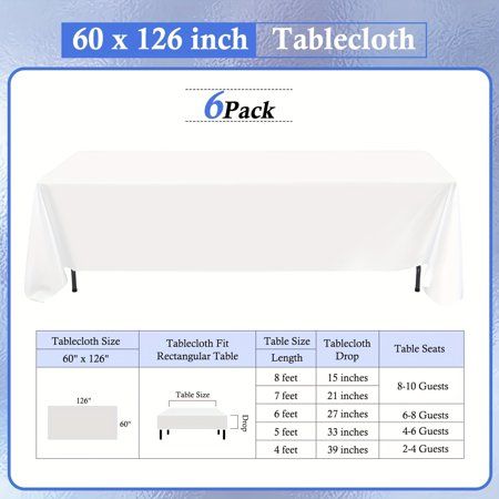 60 x 120 inch tablecloths with white table cloth on each side and measurements