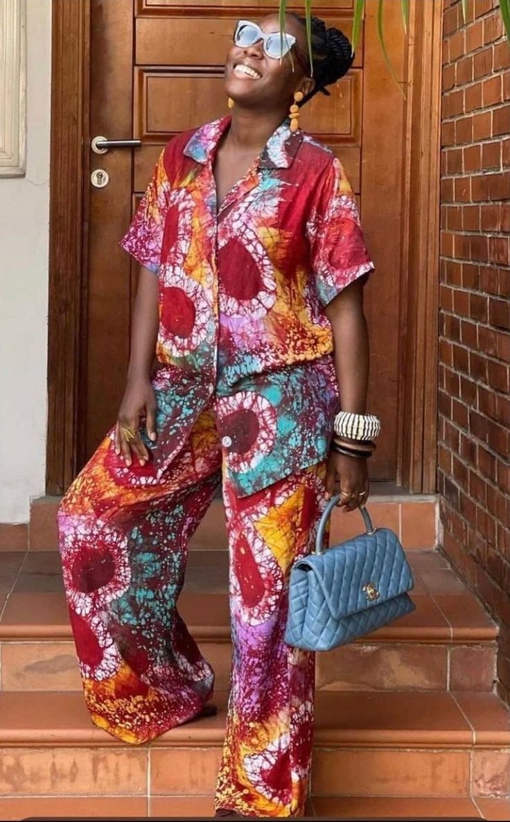 Outfit For Ladies, Two Piece Outfits Pants, Chiffon Shirt Dress, African Print Pants, 2piece Outfits, African Inspired Clothing, African Fashion Women Clothing, Ankara Style, African Fashion Women