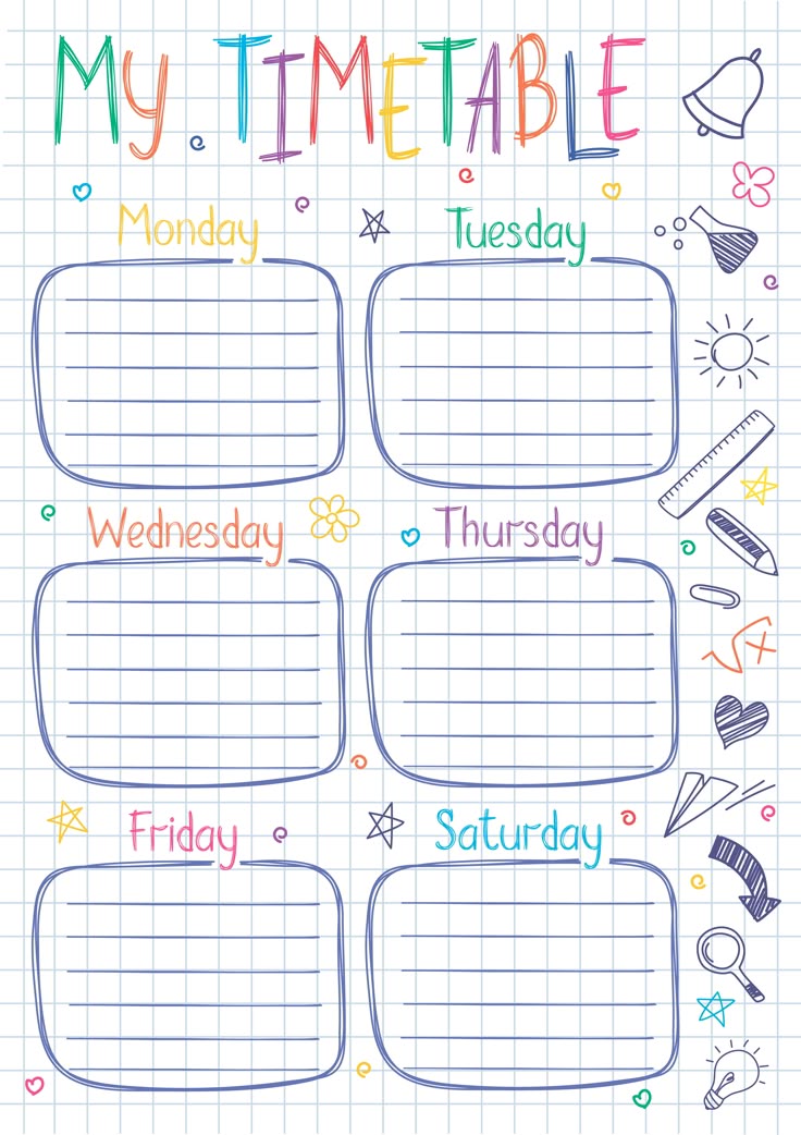 a printable planner with the words my timetable on it