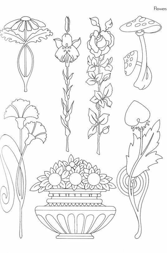 flowers and plants are shown in this coloring page