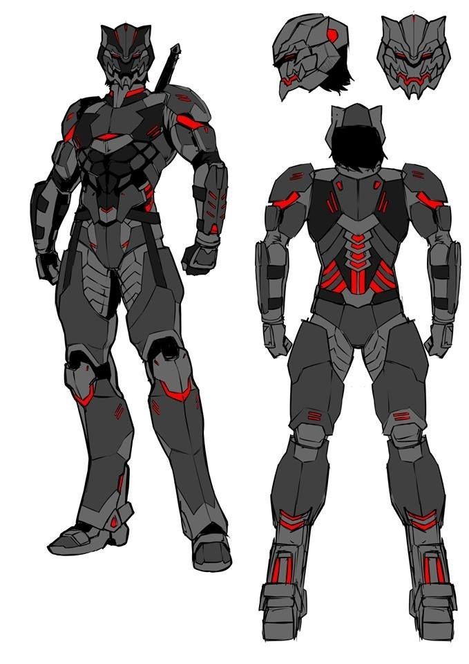 an image of a robot suit with red accents