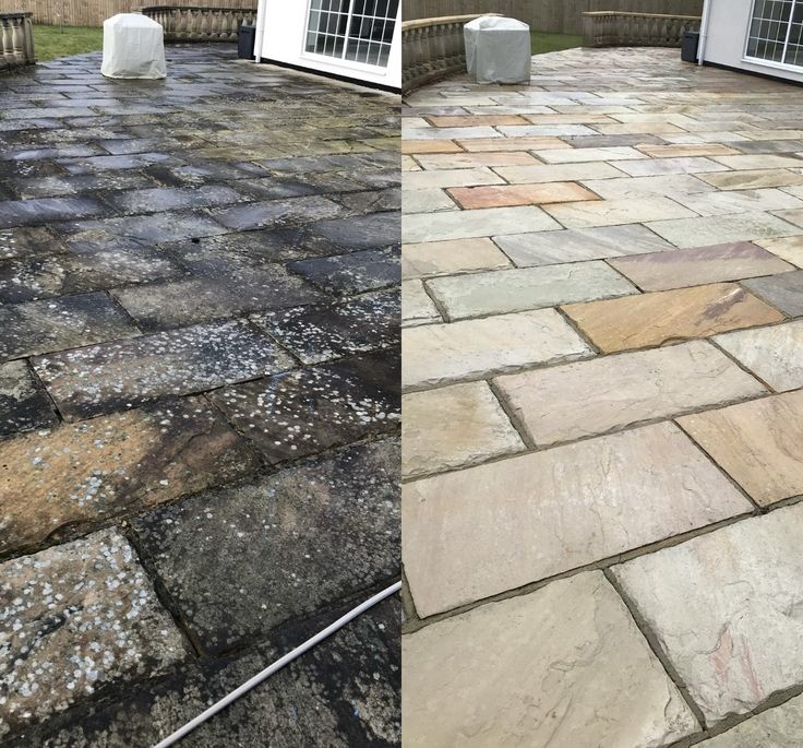 before and after pictures of a stone patio