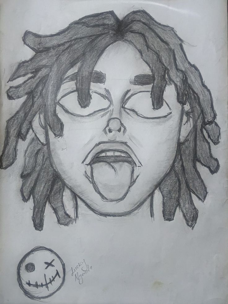 a drawing of a person with dreadlocks on their head and eyes, making a goofy face