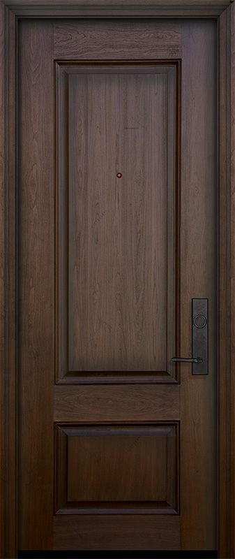 the door is made of wood and has a metal handle