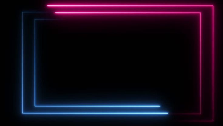 an abstract neon frame on a black background with blue and pink lines in the middle