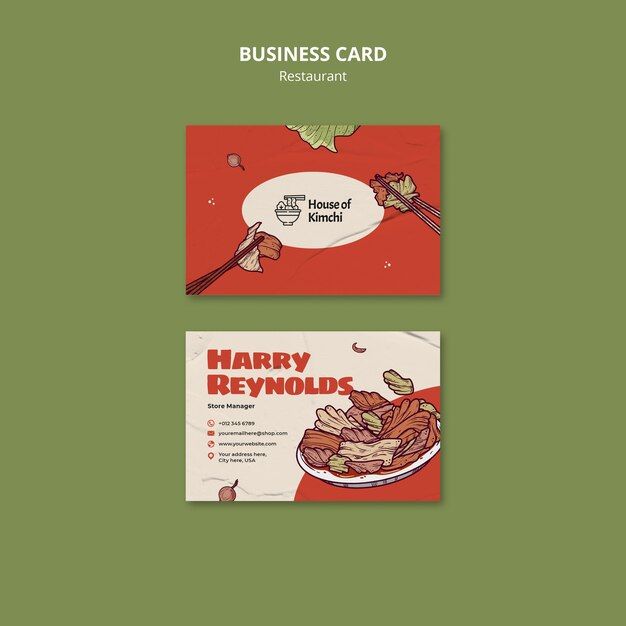 two business cards with food items on them