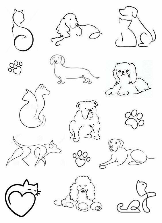 some dogs and cats are drawn in black ink on white paper with the words, i love