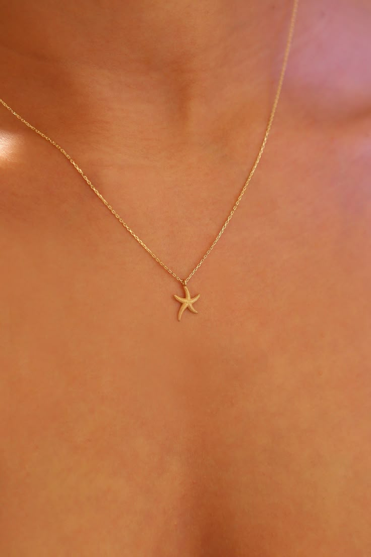 14K Gold Starfish Necklace, 14K Solid Gold Animal Necklace, Minimalist Starfish Pendant, Dainty initial Starfish Pendant, Summer Jewelry, 14K Gold Chain Necklace, Birthday Gift, Christmas Gift, Solid Gold Necklace, Valentine's Day Gift "Material: SOLİD GOLD (No Gold Filled Or No Gold Plated)" "KARAT: 14K (585) "Pendant Length: 8,8 MM "Pendant Width: 9,6 MM "Available Gold Color: (Yellow Gold, White Gold, Rose Gold) "The certificate will be sent with the product. *Starfish Necklace Meaning: Since Minimalist Starfish Charm Jewelry, Necklace Meaning, Surfergirl Style, Surf Jewelry, Beachy Jewelry, Preppy Jewelry, Animal Necklace, Starfish Pendant, Starfish Necklace