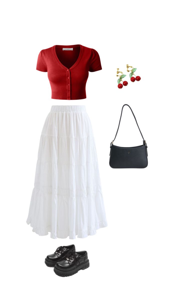 cherry on top | red White Skirt Outfit, Modest Girly Outfits, White Skirt Outfits, Simple Casual Outfits, School Fit, Everyday Fashion Outfits, Casual Day Outfits, Quick Outfits, Easy Trendy Outfits